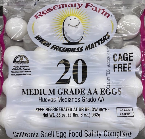 Picture of Rosemary Farm Medium AA Eggs 20Cts Cage Free